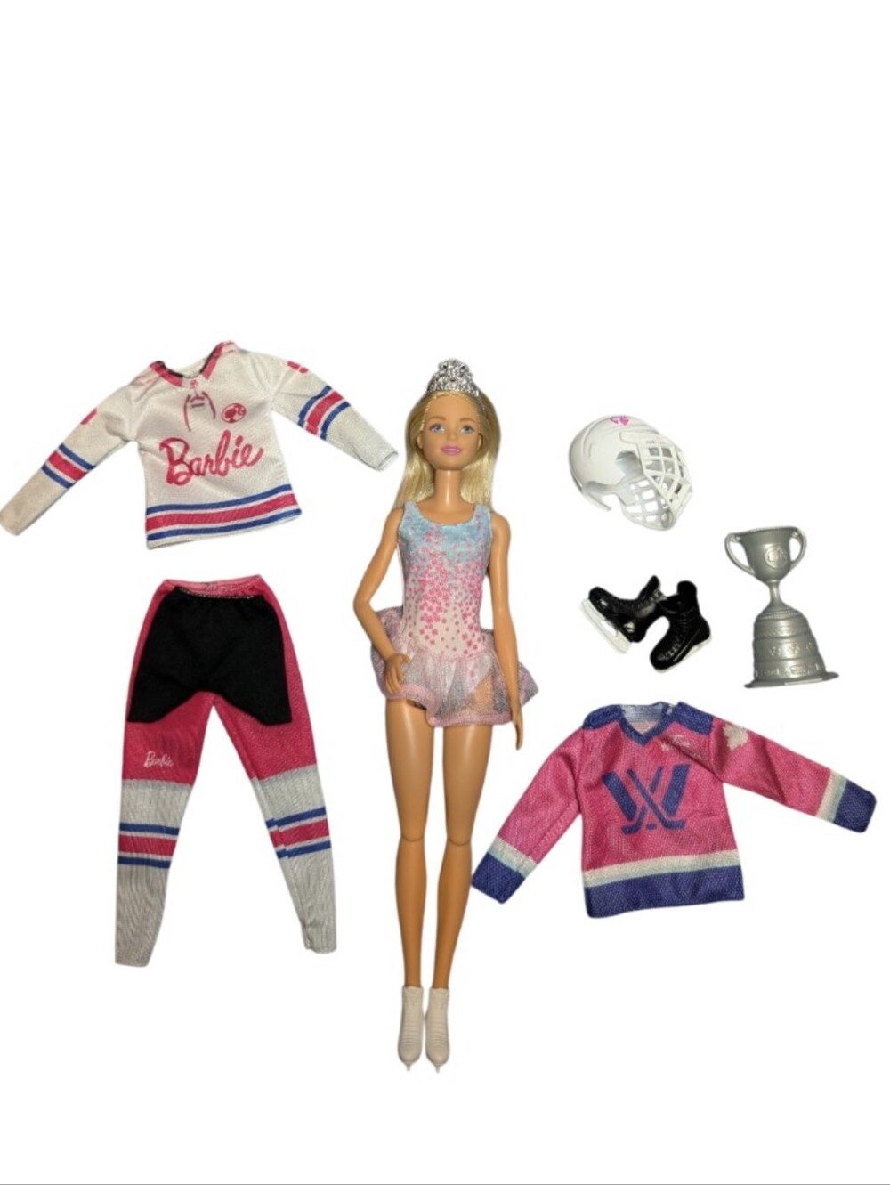 Barbie Ice Sport Lot - Barbie, Figure Skating Outfit, Hockey Jersey & Trophy